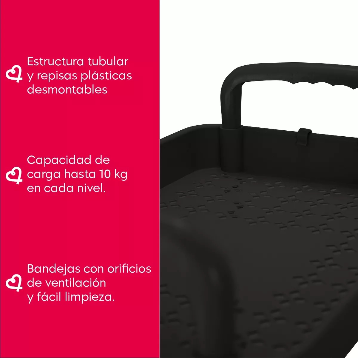 Foto 4 pulgar | Carrito Auxiliar Cuory Multiusos 3 Niveles Negro