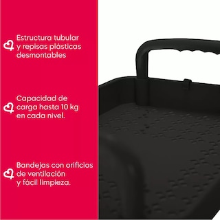 Foto 3 | Carrito Auxiliar Cuory Multiusos 3 Niveles Negro