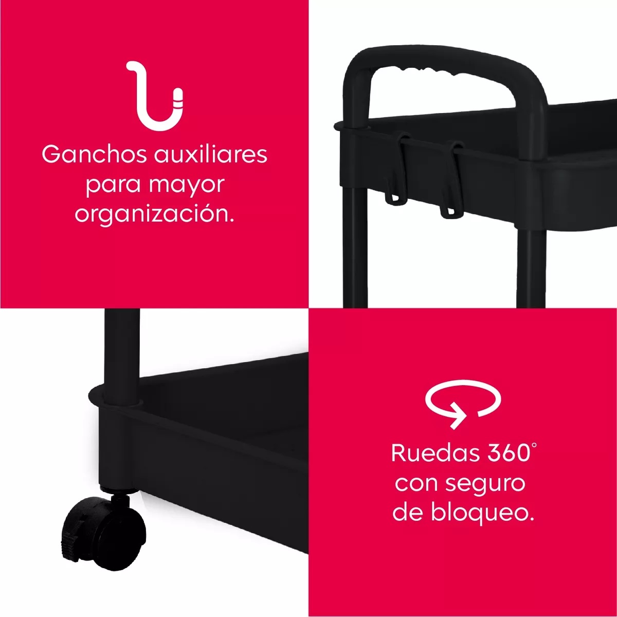 Foto 6 pulgar | Carrito Auxiliar Cuory Multiusos 3 Niveles Negro