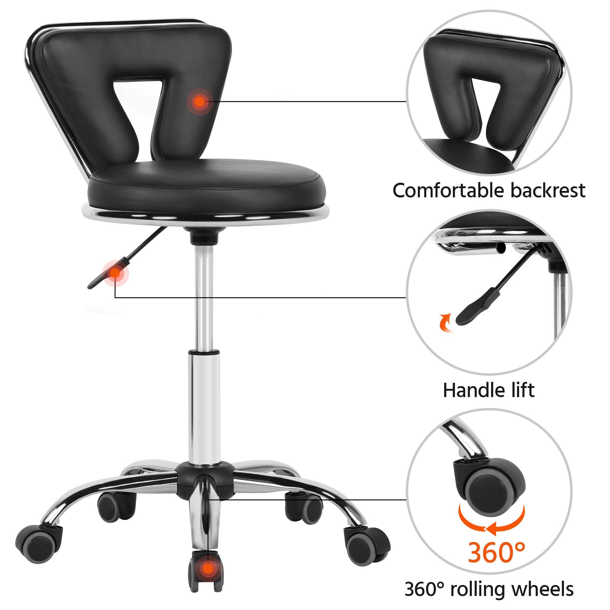 Foto 5 pulgar | Taburete De Salón Giratorio Con Ruedas Yaheetech, Silla De Uñas Negra - Venta Internacional.