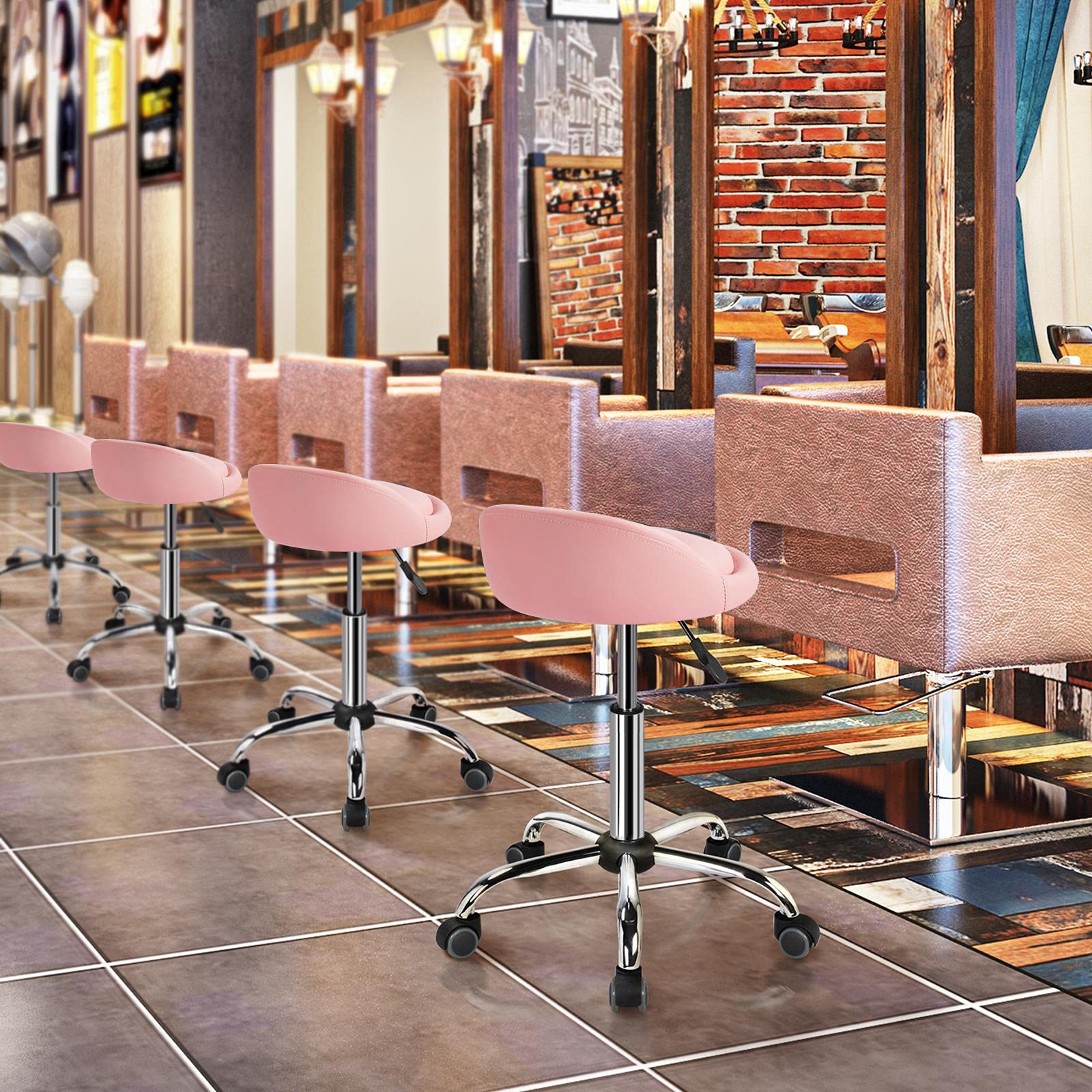 Foto 5 pulgar | Taburete De Salón Yaheetech, Altura Ajustable Con Respaldo, Color Rosa - Venta Internacional.