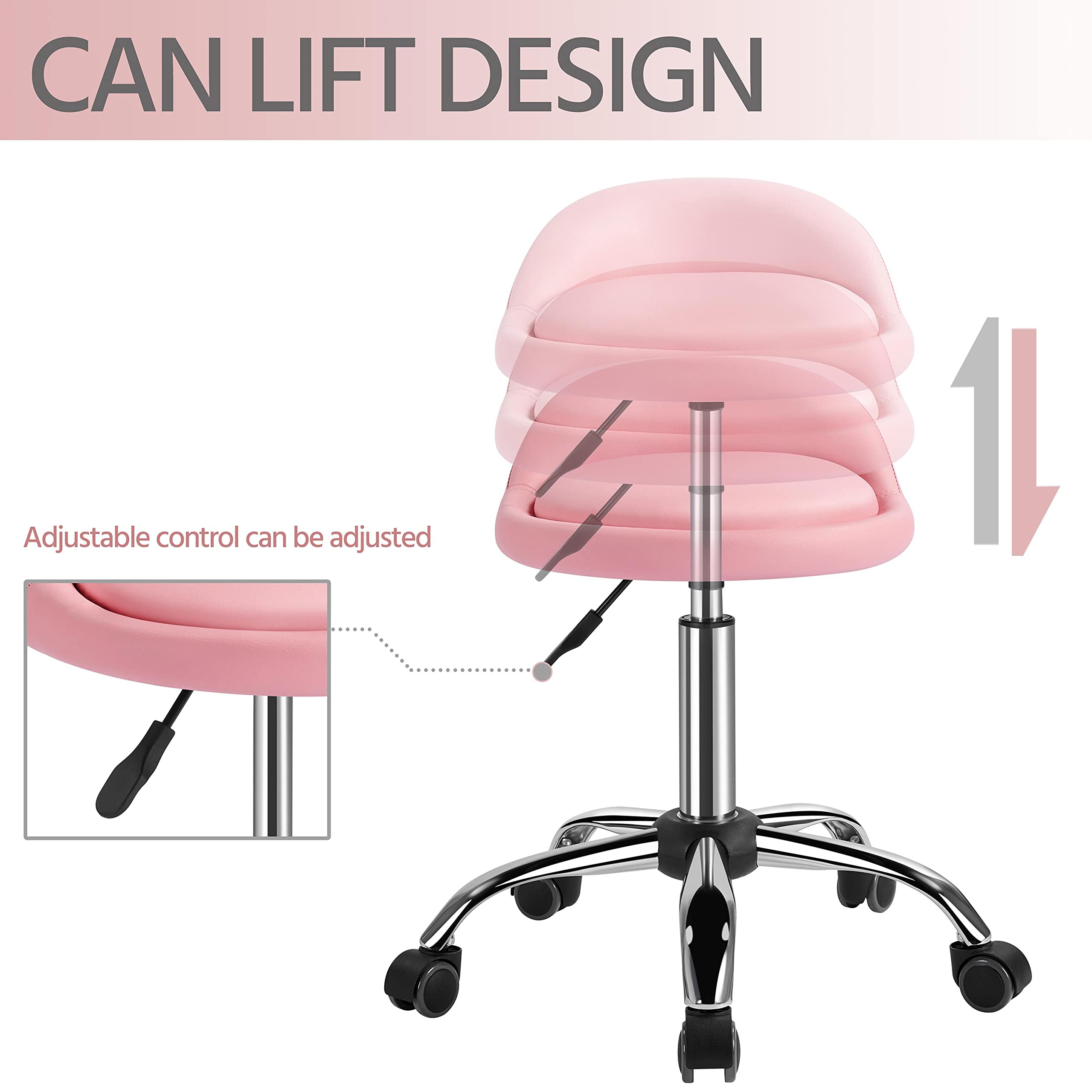 Foto 6 pulgar | Taburete De Salón Yaheetech, Altura Ajustable Con Respaldo, Color Rosa - Venta Internacional.