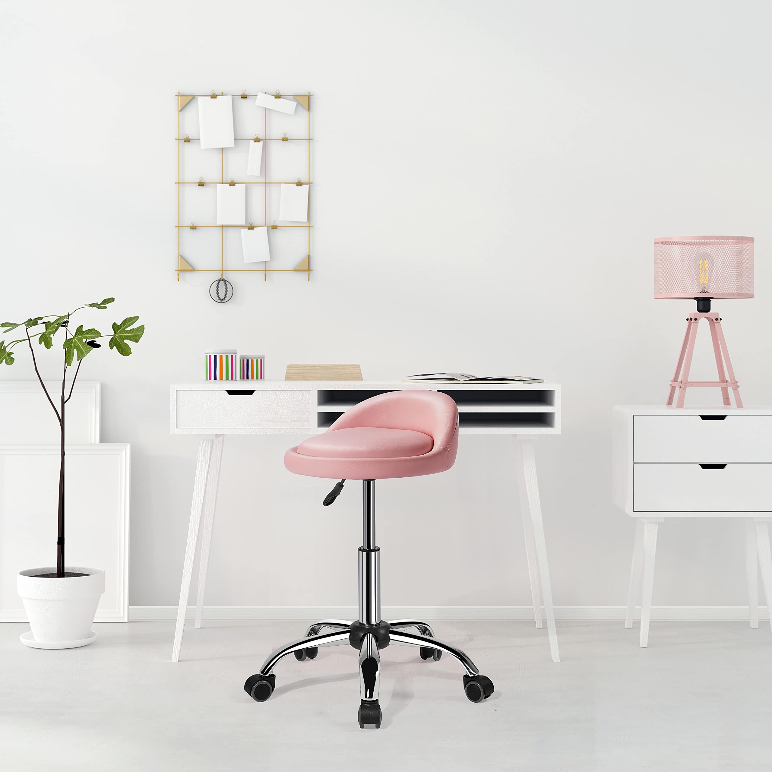 Foto 7 pulgar | Taburete De Salón Yaheetech, Altura Ajustable Con Respaldo, Color Rosa - Venta Internacional.