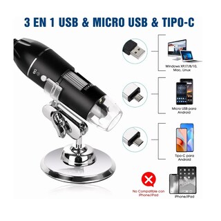 Foto 2 | Language Mini Microscopio Digital Usb Optico Hd 8 Leds Eo Safe Imports Esi-1955-1 Negro