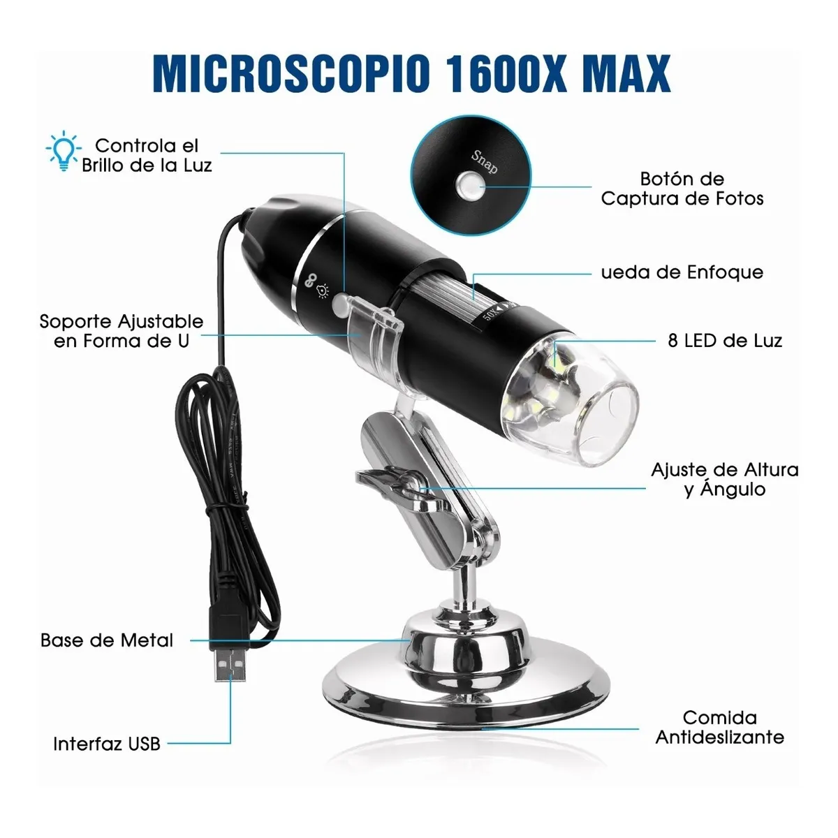 Foto 3 pulgar | Microscopio Digital Usb 1600x Zoom Optico Hd 8 Leds Eo Safe Imports Esi-1793-1 Color Negro