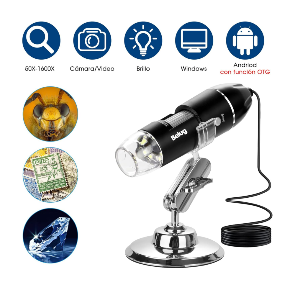 Foto 2 | Microscopio Usb Digital 1600x Zoom Optico 8 Leds Android Win Color Negro Belug