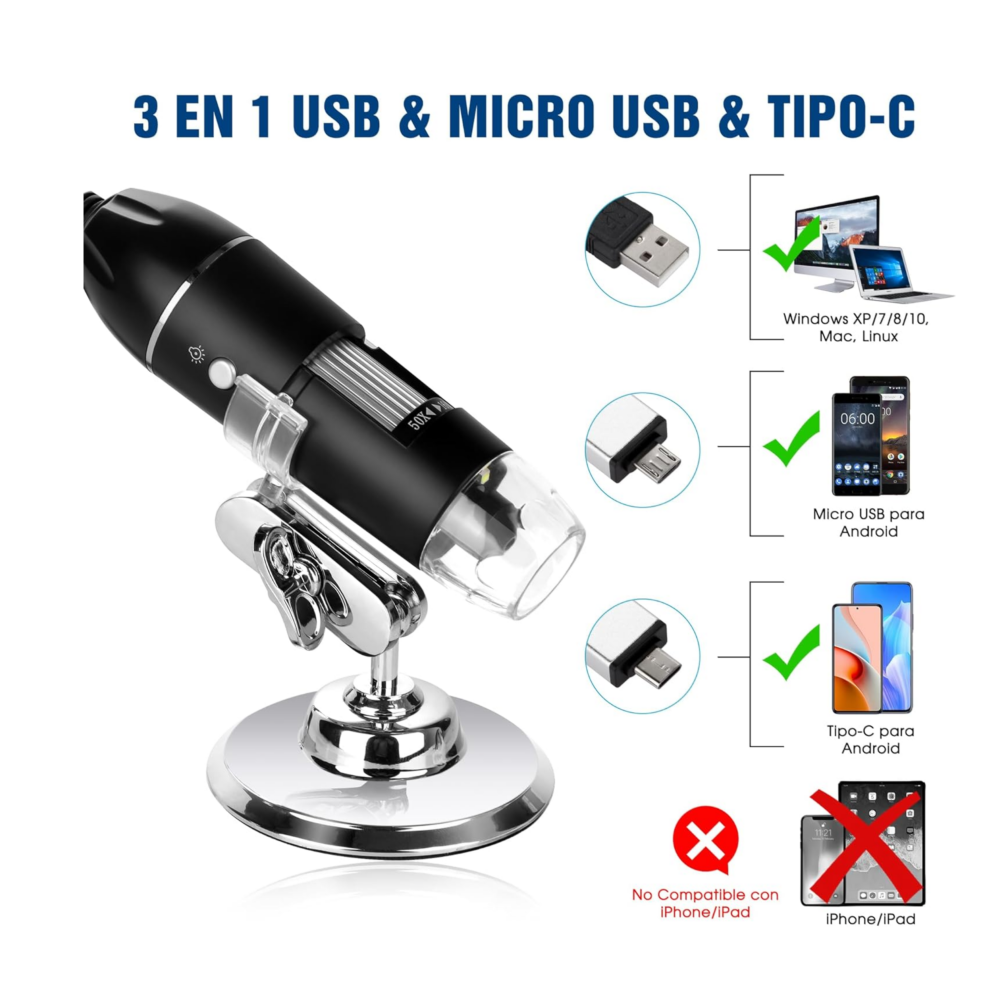 Foto 5 | Microscopio Usb Digital 1600x Zoom Optico 8 Leds Android Win Color Negro Belug