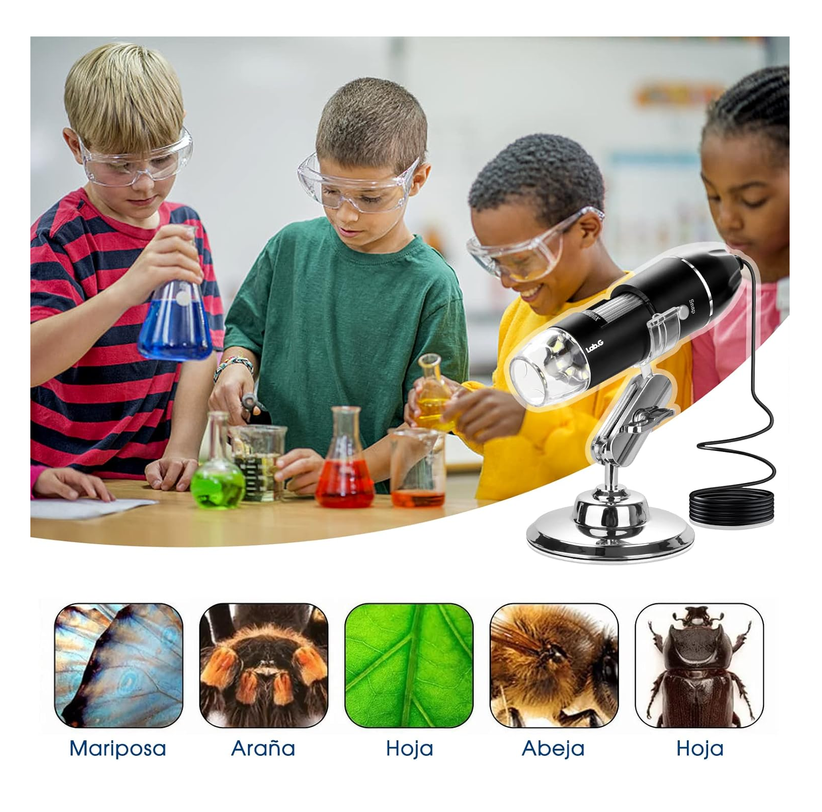Foto 4 pulgar | Microscopio Usb Digital Lab.g 1600x Zoom Optico 8 Leds Android Win Color Negro