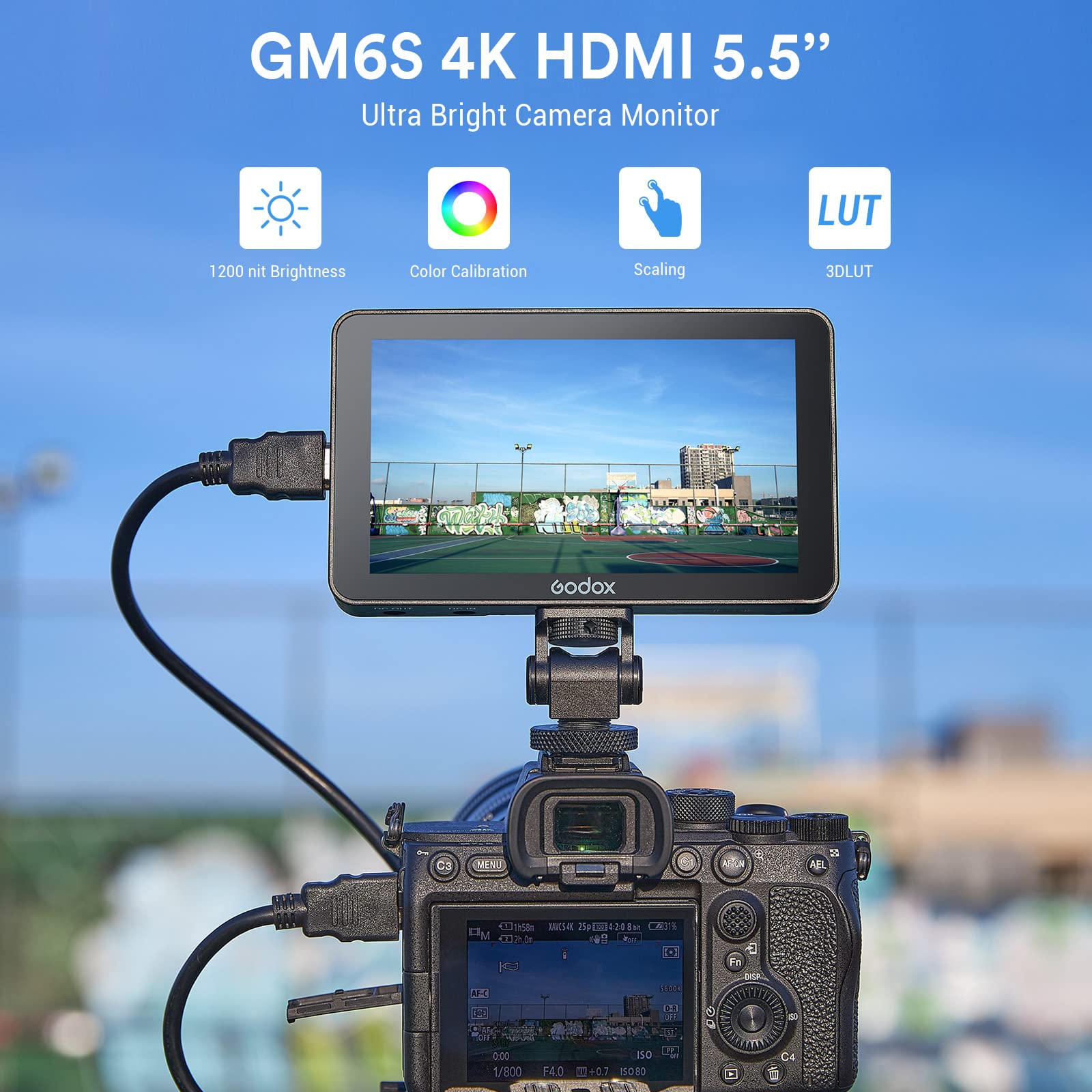 Foto 2 | Monitor De Cámara Godox Gm6s De 5.5 Pulgadas 4k Hdmi 1920x1080 Ips - Venta Internacional.