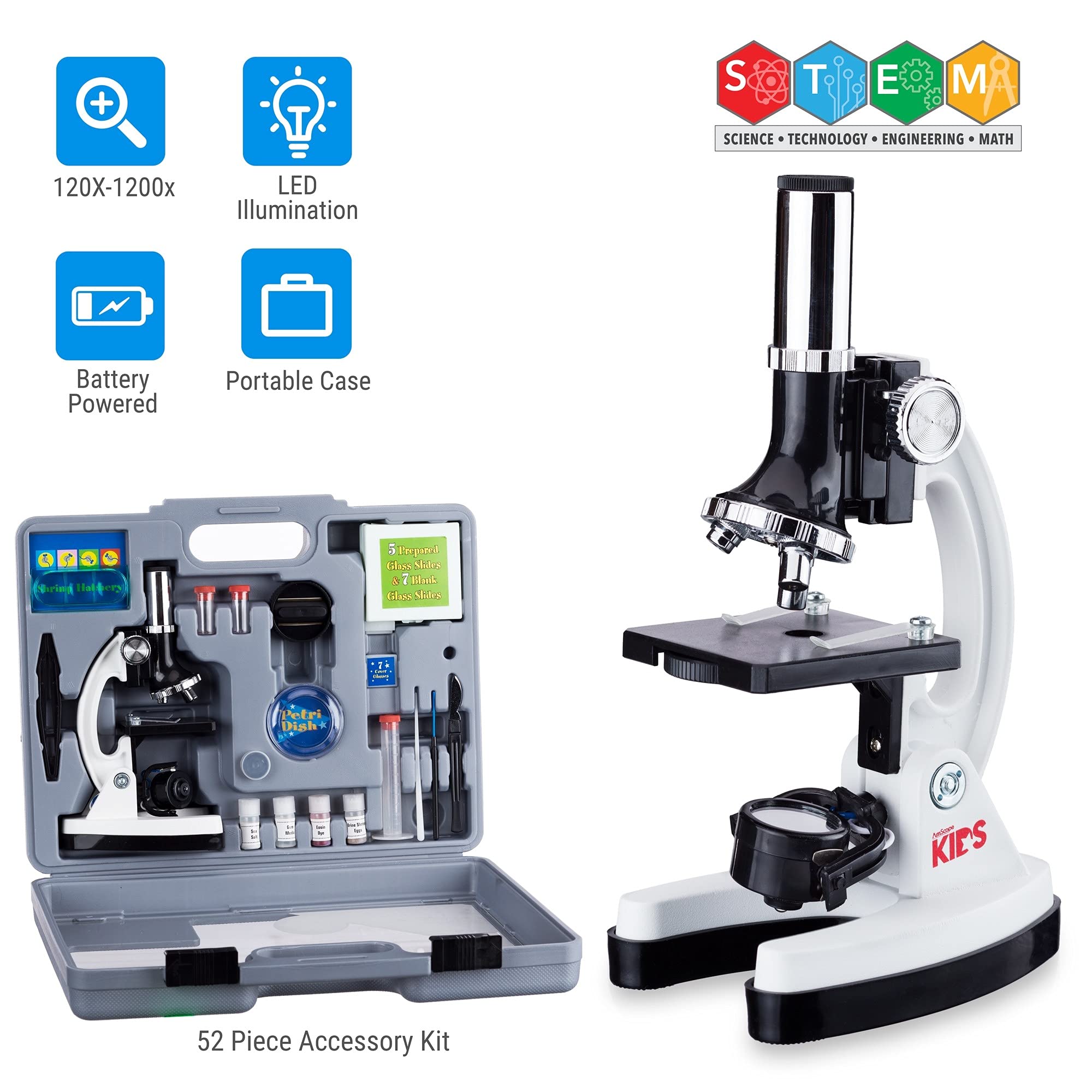 Foto 2 | Microscopio Amscope 120x-1200x Para Principiantes Con Kit Stem De 52 Piezas - Venta Internacional.