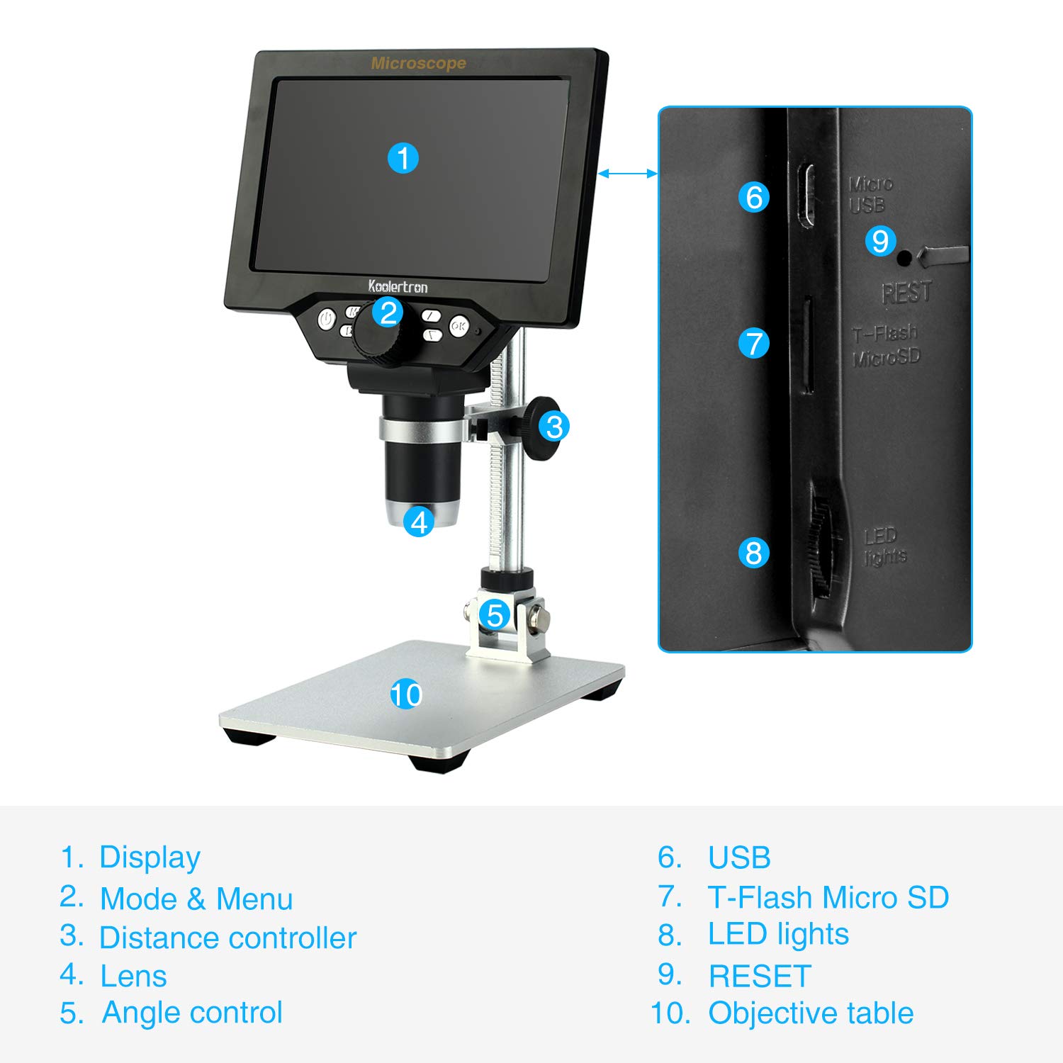 Foto 5 | Microscopio Digital Koolertron Lcd De 7 Pulgadas 12mp 1-1200x 1080p - Venta Internacional.