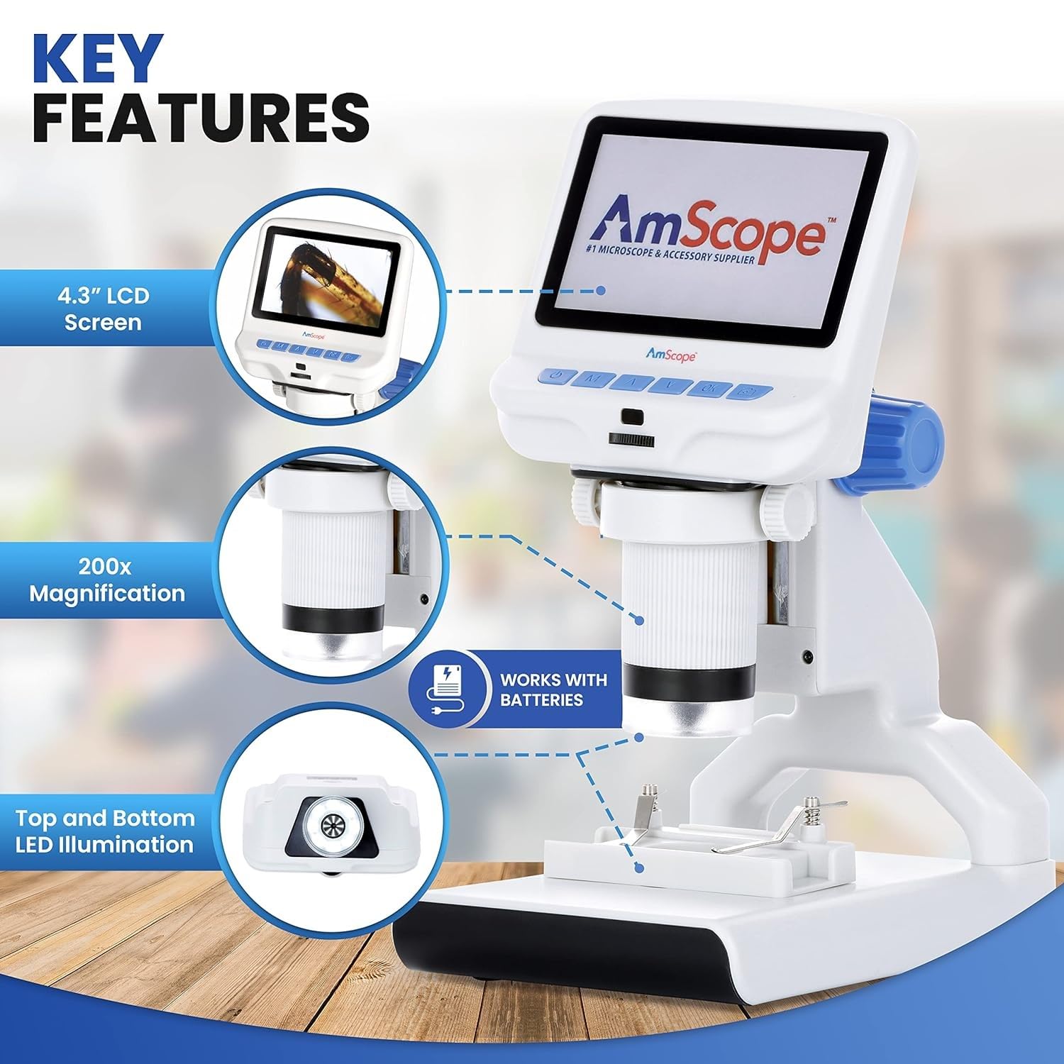 Foto 3 | Microscopio Amscope Dm140 1080p Hd Lcd De 4,3 Pulgadas Con Led - Venta Internacional.