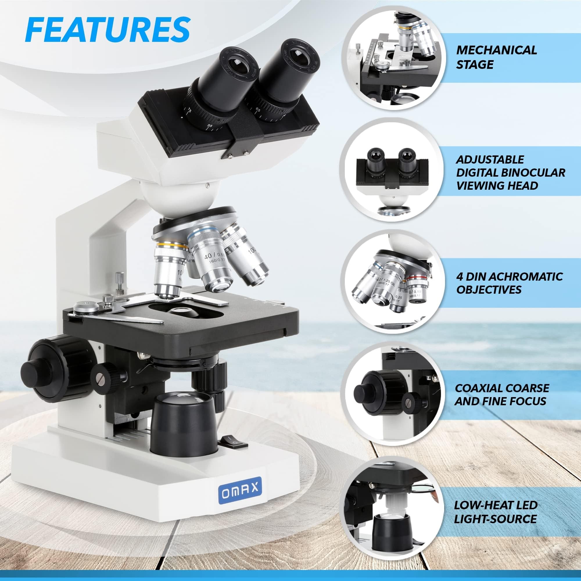 Foto 3 pulgar | Microscopio Compuesto Binocular Led Serie Omax M82e De Laboratorio - Venta Internacional.