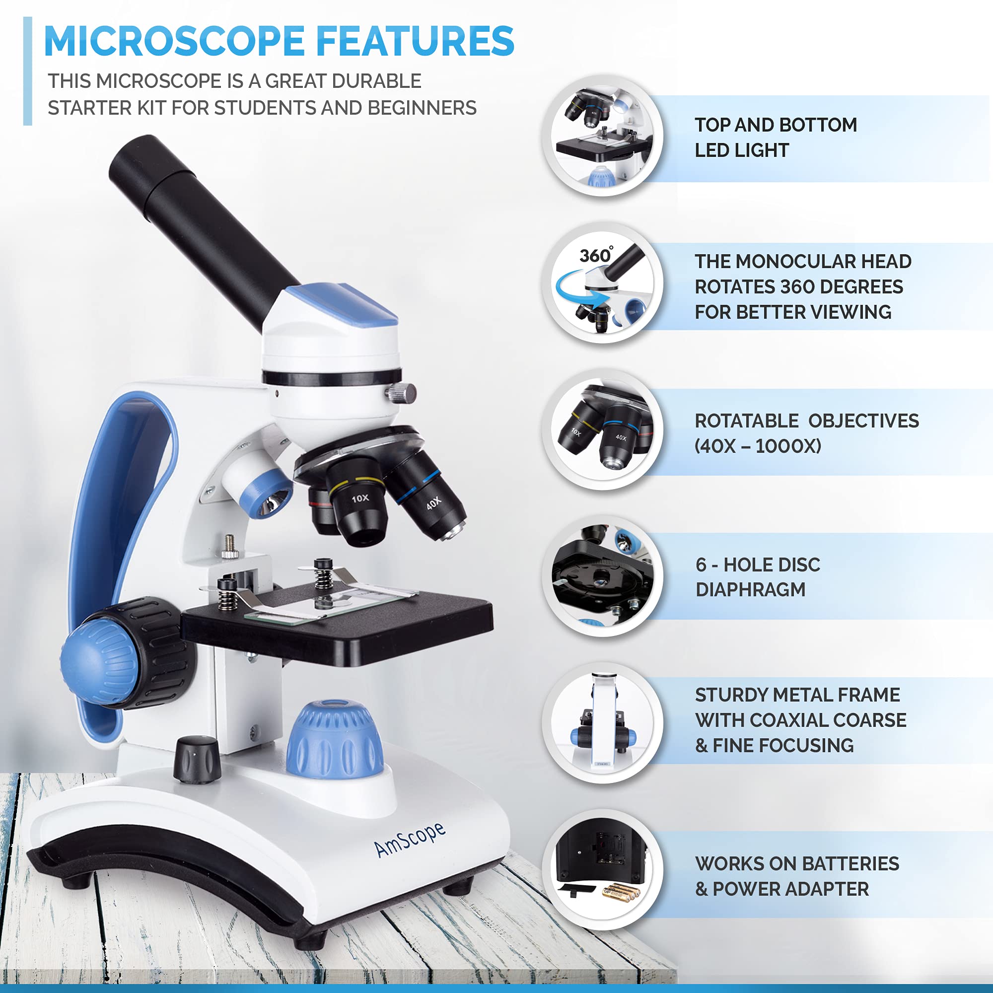 Foto 3 pulgar | Microscopio Amscope M162c-2l-wm-sp14-50p100s 40x-1000x - Venta Internacional.