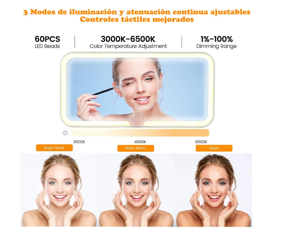 Foto 2 | Espejo De Maquillaje De Visera De Coche Con 3 Modos Luz Led