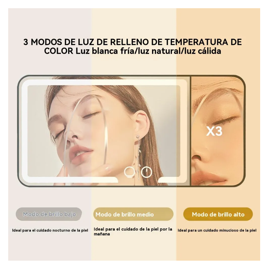 Foto 6 pulgar | Espejo Para Carro Maquillaje Led Recargable 3x+1x