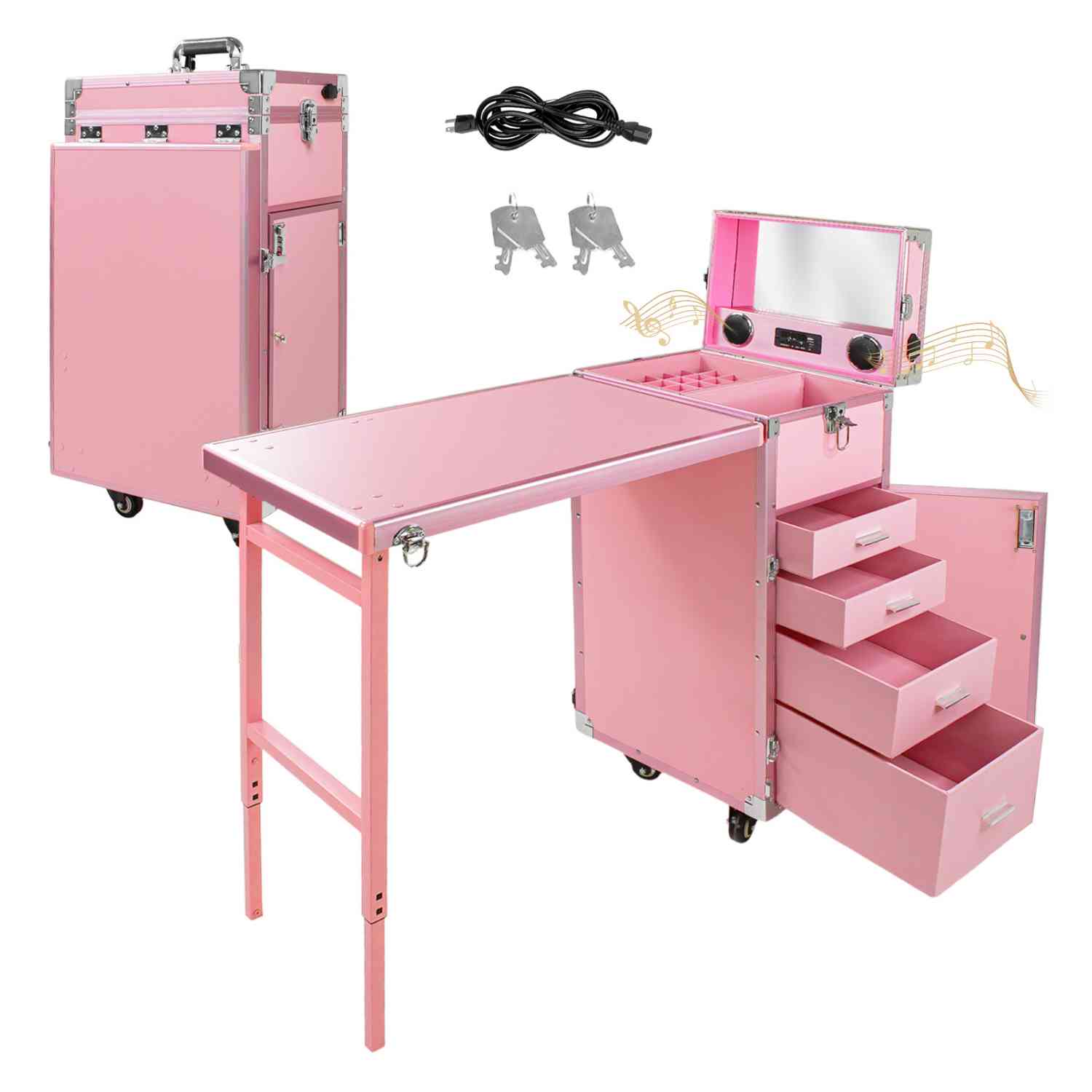 Foto 3 pulgar | Mesa Manicura Plegable Nanofort con Bluetooth/Usb/Bocinas color Rosa