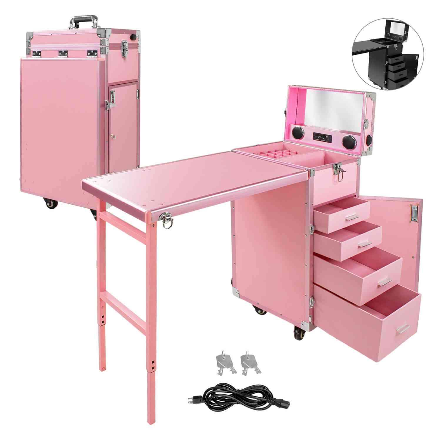 Foto 5 pulgar | Mesa Manicura Plegable Nanofort con Bluetooth/Usb/Bocinas color Rosa