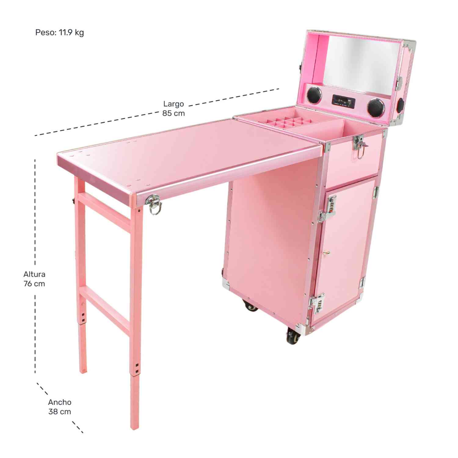 Foto 6 pulgar | Mesa Manicura Plegable Nanofort con Bluetooth/Usb/Bocinas color Rosa