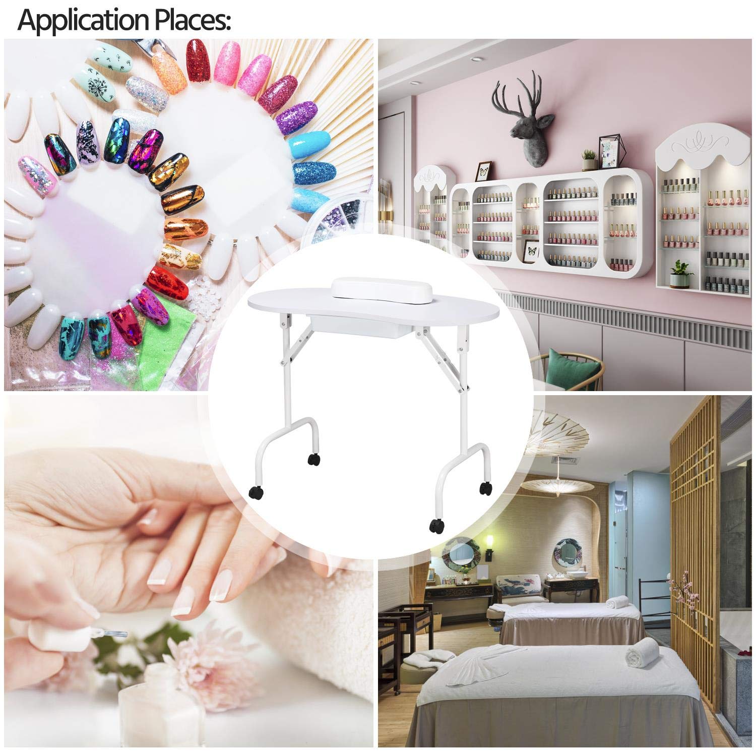 Foto 2 | Mesa De Manicura Yaheetech Portátil Y Plegable De 37 Pulgadas, Blanca - Venta Internacional.