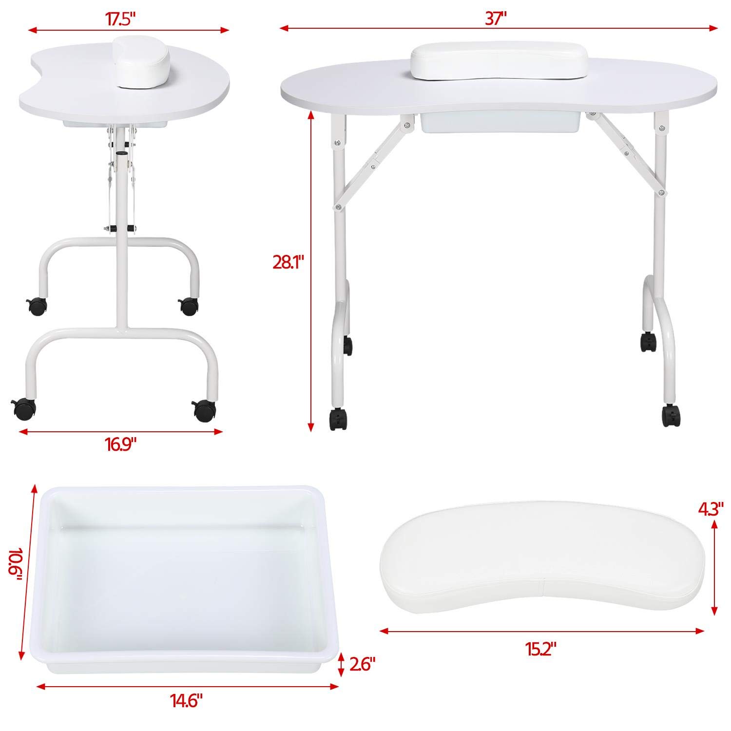 Foto 4 pulgar | Mesa De Manicura Yaheetech Portátil Y Plegable De 37 Pulgadas, Blanca - Venta Internacional.