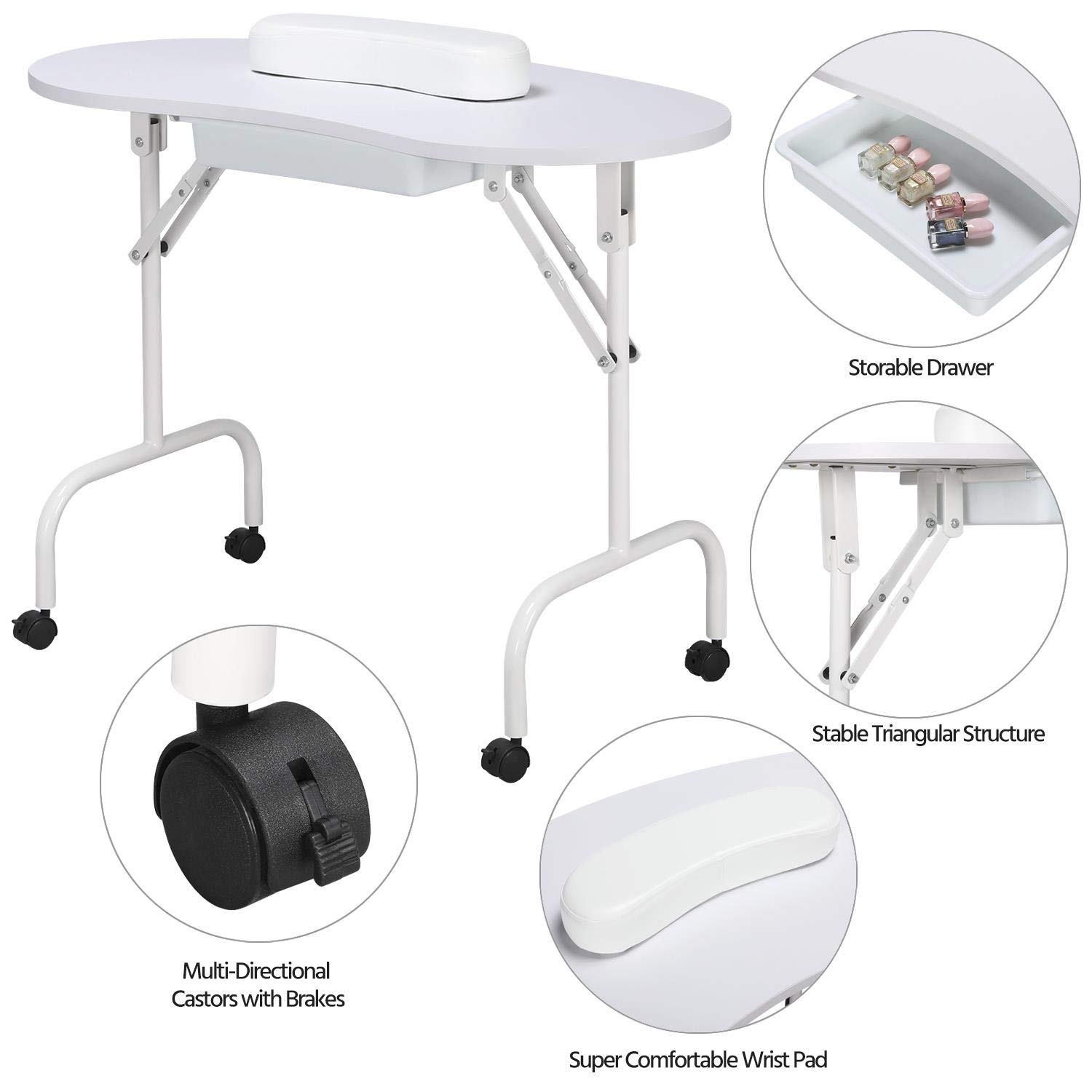 Foto 4 | Mesa De Manicura Yaheetech Portátil Y Plegable De 37 Pulgadas, Blanca - Venta Internacional.
