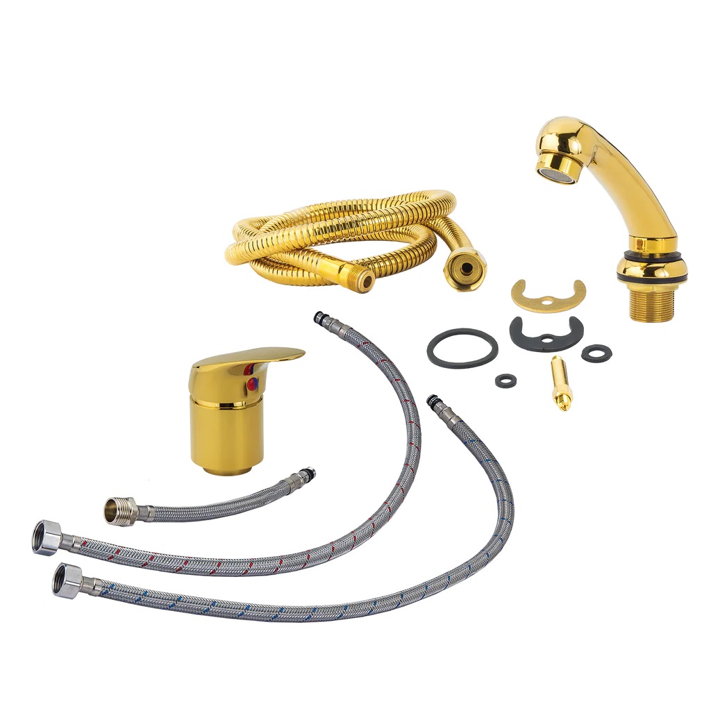 Foto 4 pulgar | Regadera Con Manguera Y Mezcladora Monomando Dorado Letmex X-601g
