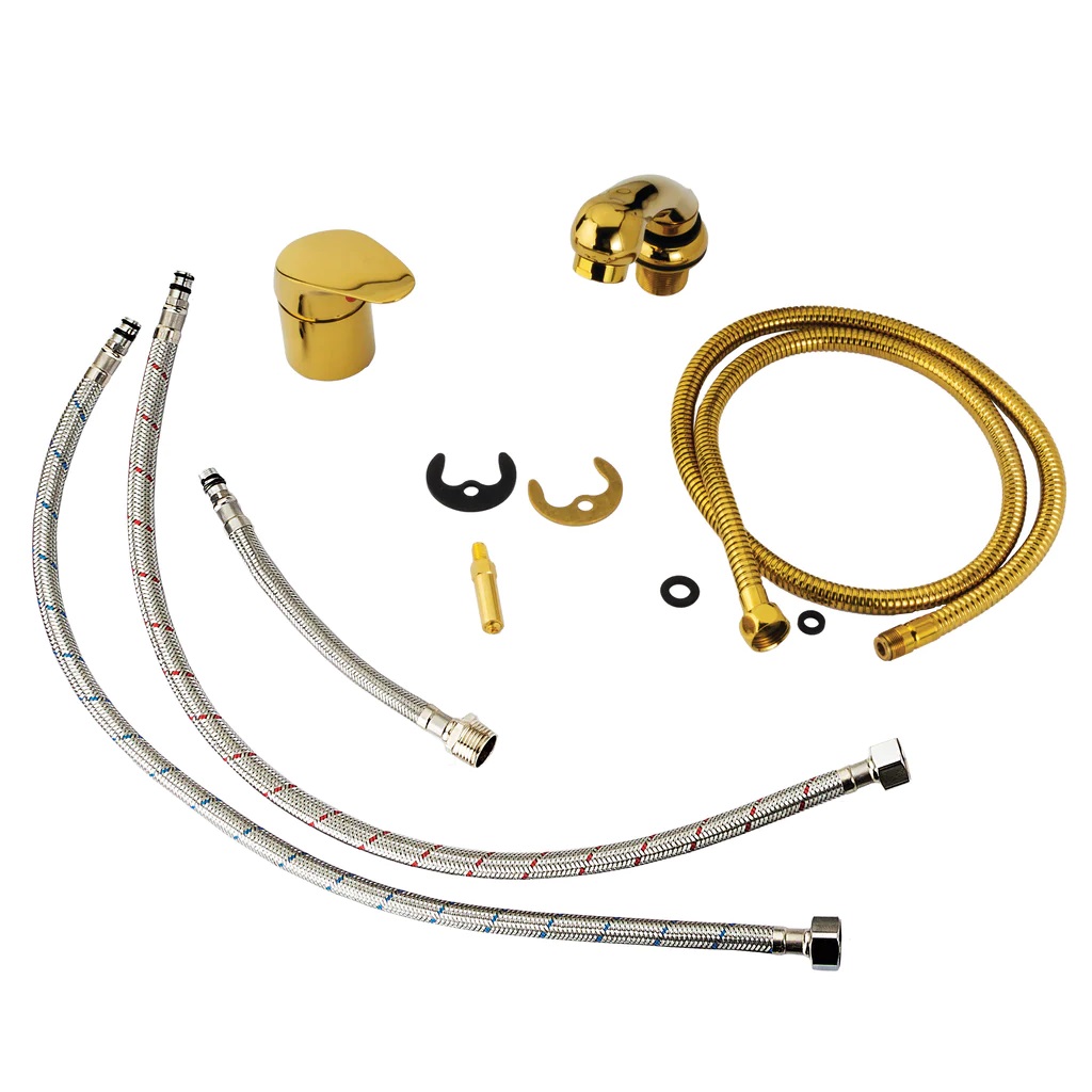 Foto 5 pulgar | Regadera Con Manguera Y Mezcladora Monomando Dorado Letmex X-601g