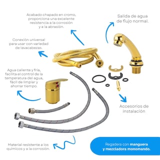 Foto 5 | Regadera Con Manguera Y Mezcladora Monomando Dorado Letmex X-601g