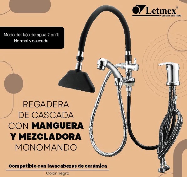 Foto 6 pulgar | Regadera De Cascada Con Manguera Y Monomando Letmex 911set