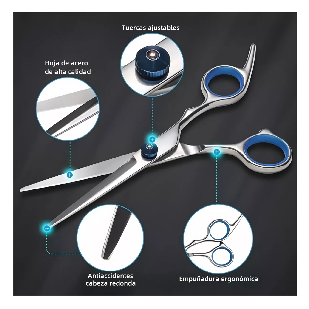 Foto 3 pulgar | Tijeras Estilista Barbero Profesionales Para Cortar Cabello Plata Azul