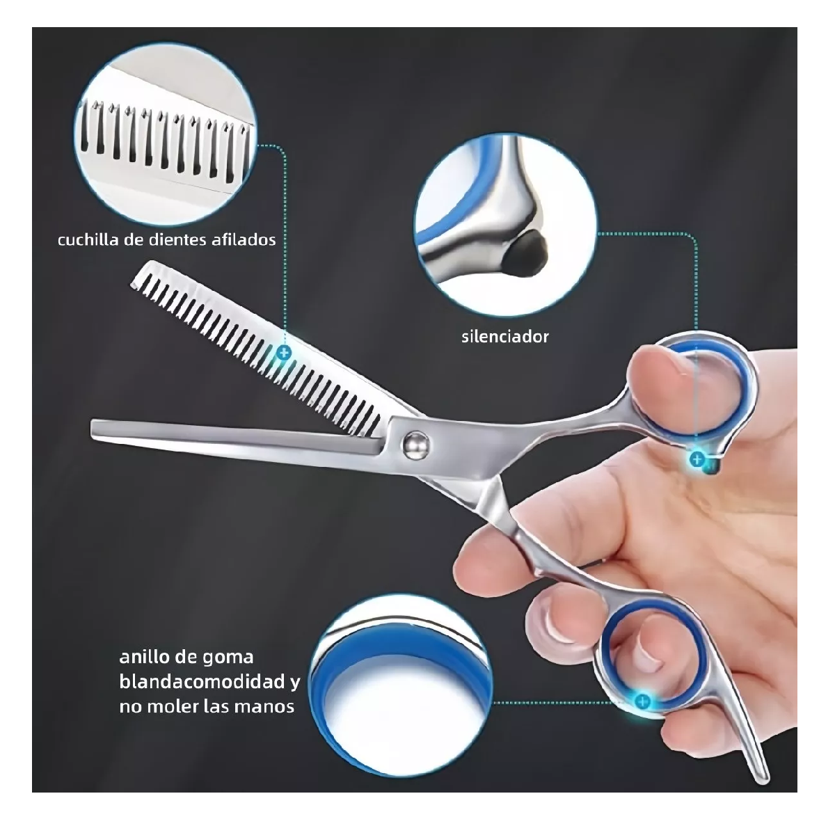 Foto 4 pulgar | Tijeras Estilista Barbero Profesionales Para Cortar Cabello Plata Azul