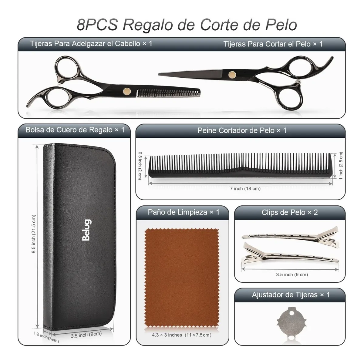 Foto 3 | Tijeras De Barbero Belug Más Kit Cortadoras De Cabello Negro