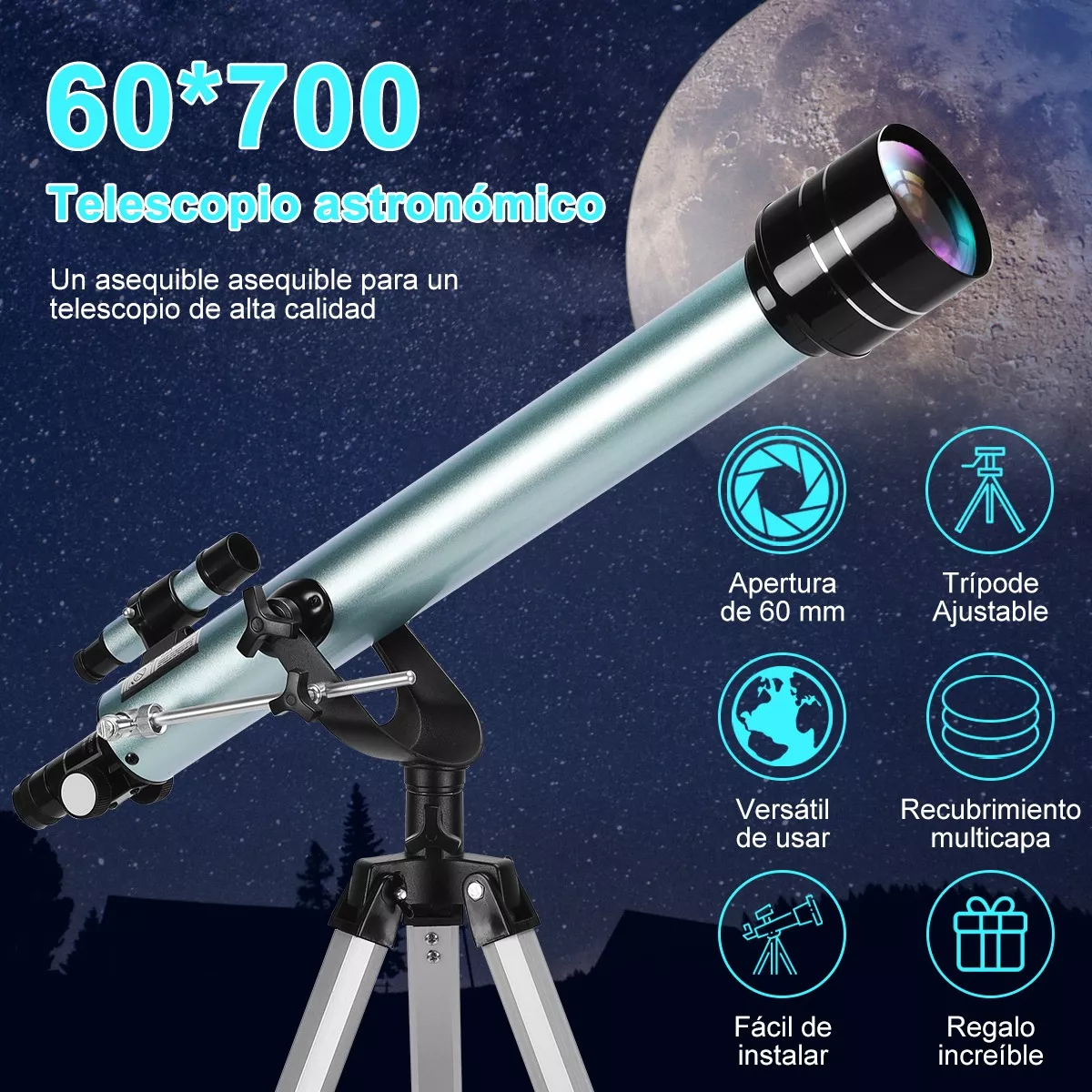 Foto 3 pulgar | Telescopio Astronómico Profesional 60/700mm Monocular 525x  Eo Safe Imports Esi-14125 Multicolor