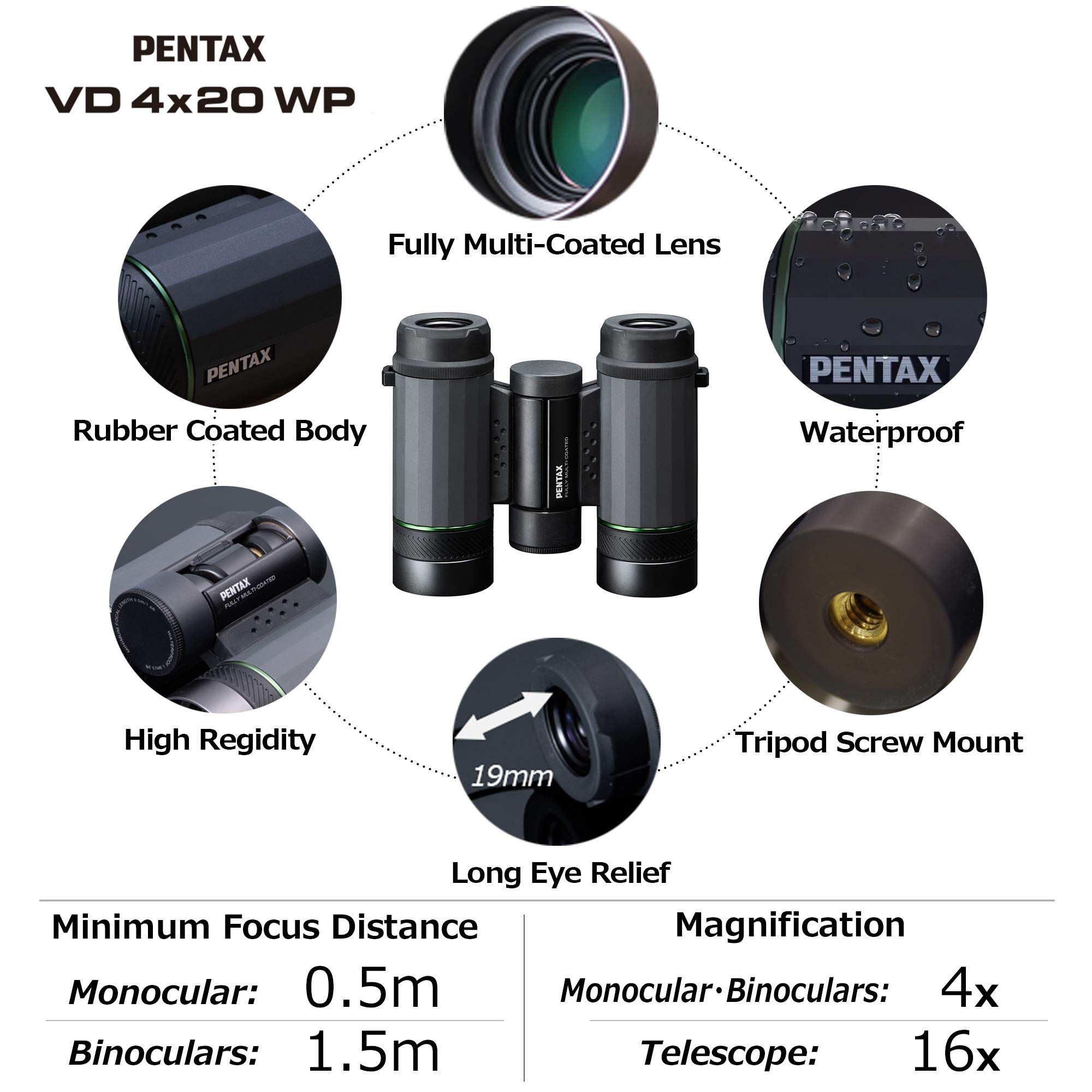 Foto 5 pulgar | Binoculares Pentax Vd 4x20 Wp Unique 3 En 1 Con Telescopio - Venta Internacional.