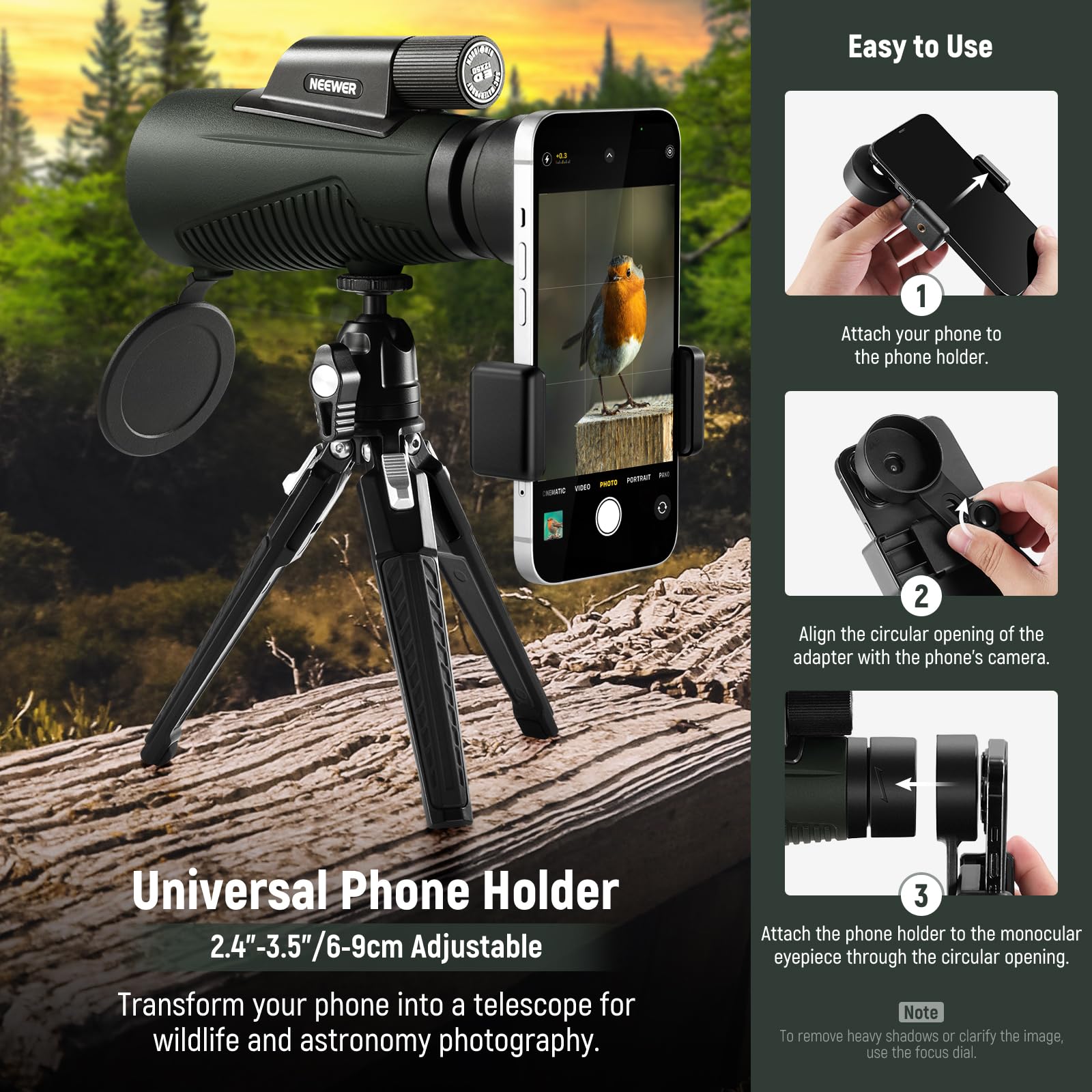 Foto 7 pulgar | Telescopio Monocular Neewer 12 X 50 Ed Con Clip Para Teléfono, Trípode Y Bolsa - Venta Internacional.