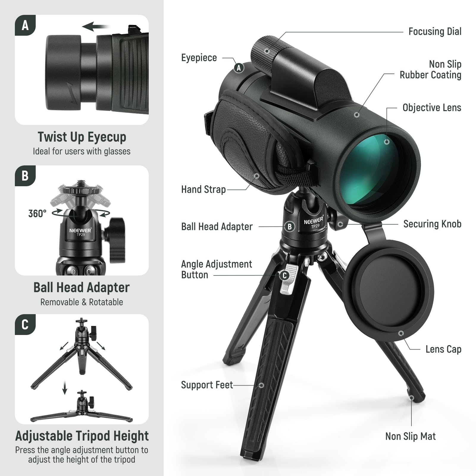 Foto 7 | Telescopio Monocular Neewer 12 X 50 Ed Con Clip Para Teléfono, Trípode Y Bolsa - Venta Internacional.