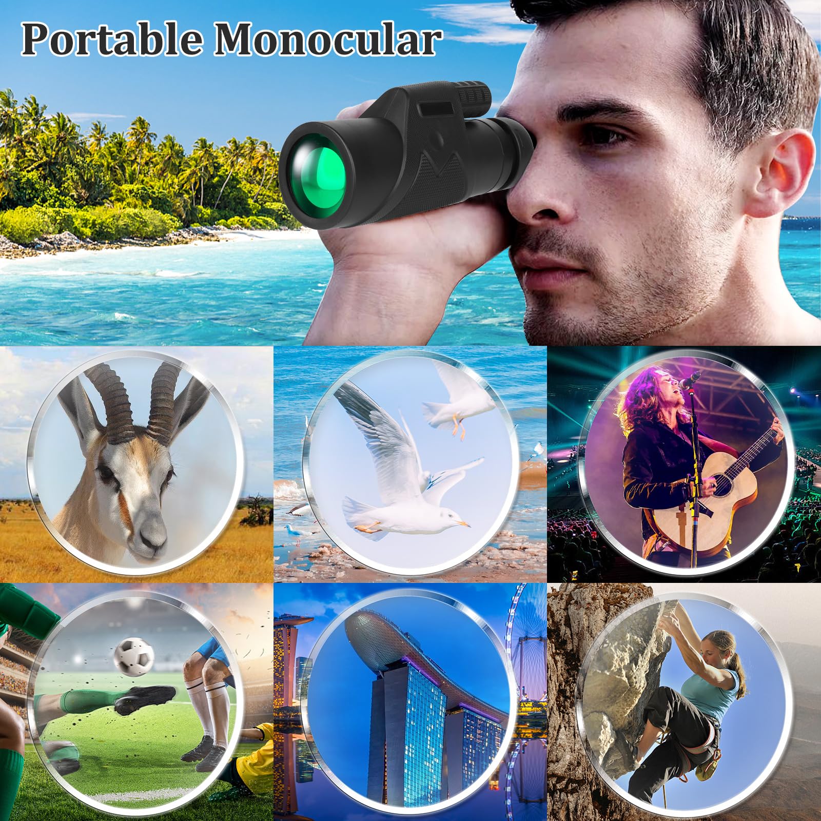 Foto 5 pulgar | Telescopio Monocular Eeekit 12x42 Con Soporte Y Trípode Para Smartphone - Venta Internacional.