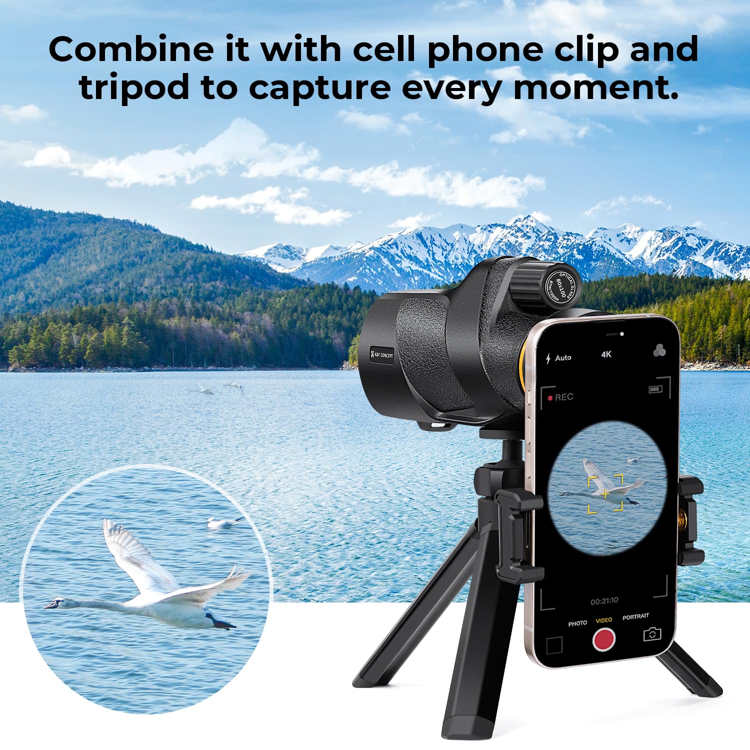 Foto 4 pulgar | Telescopio Monocular K&f Concept 80x100 Con Adaptador Para Smartphone - Venta Internacional.