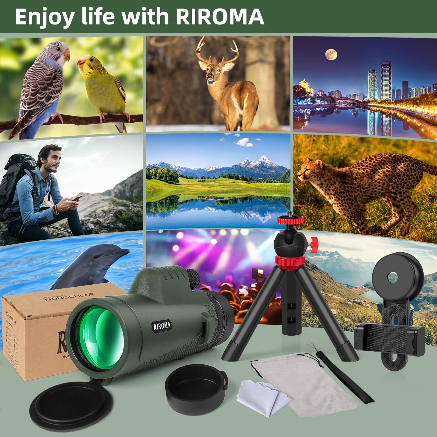 Foto 8 pulgar | Telescopio Monocular Riroma 40x60 Con Soporte Para Smartphone Y Soporte - Venta Internacional.