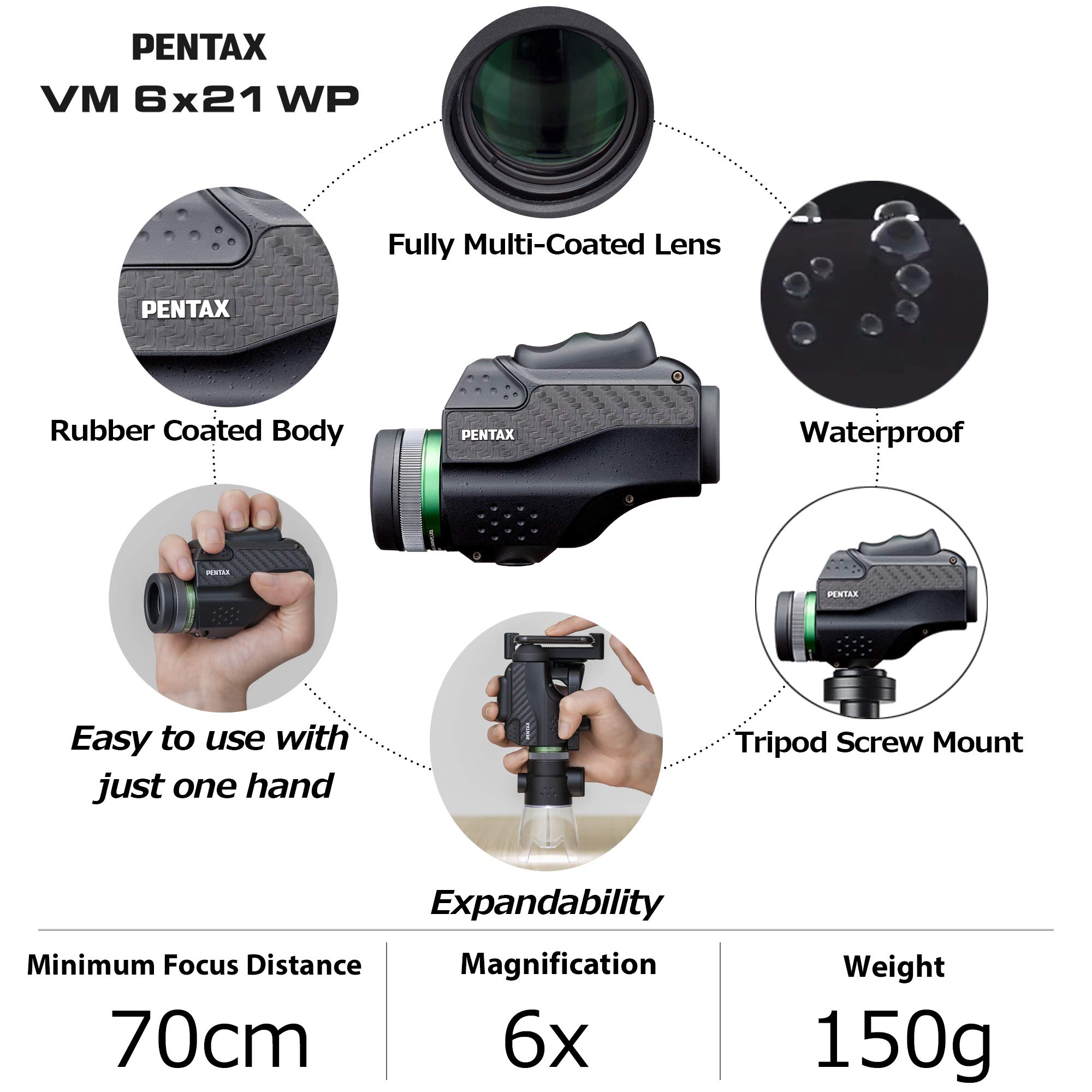 Foto 5 pulgar | Monocular Pentax Vm 6x21 Wp Resistente Al Agua Con Adaptador Para Smartphone - Venta Internacional.