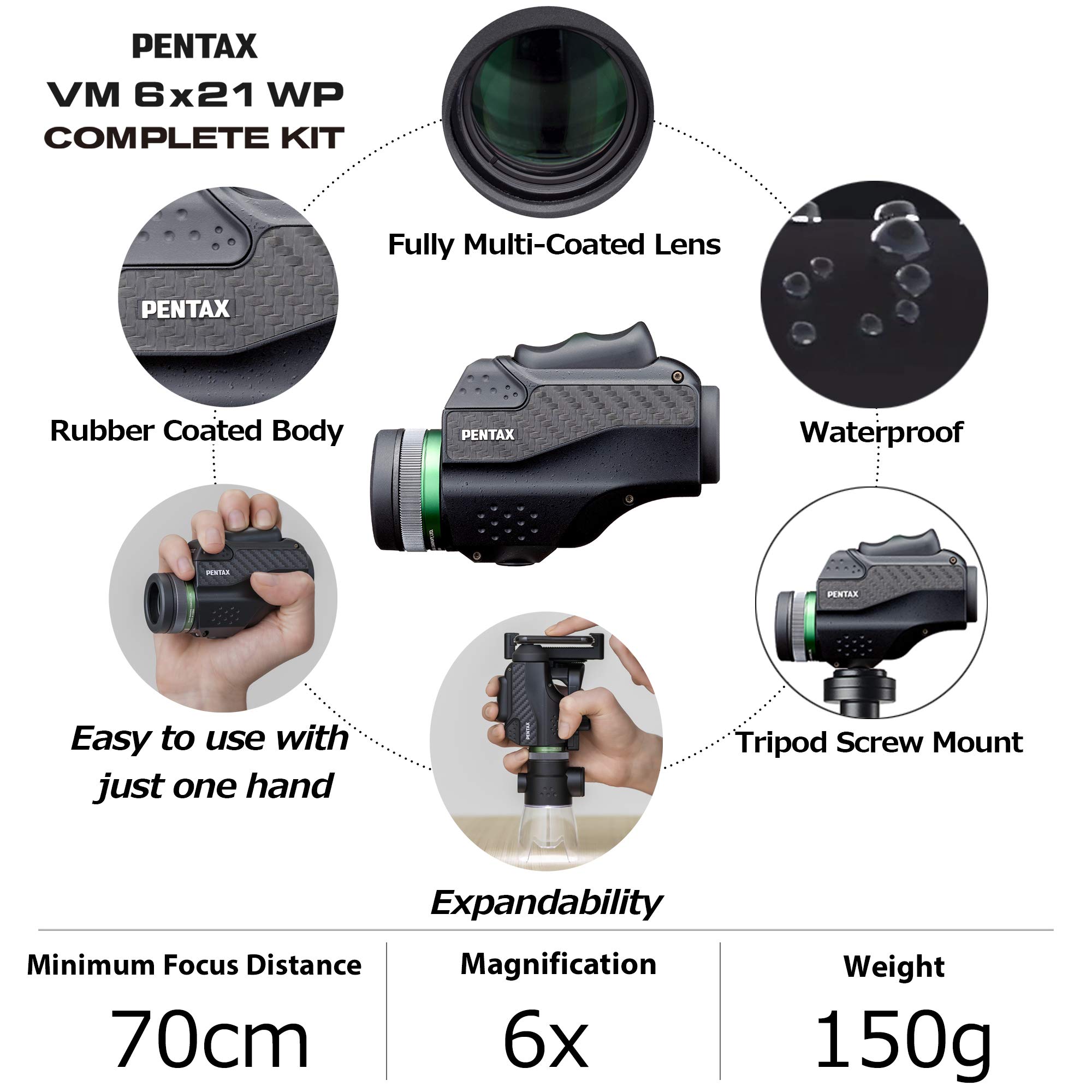 Foto 6 pulgar | Monocular Pentax Vm 6x21 Wp Con Adaptador Para Smartphone Y Soporte - Venta Internacional.