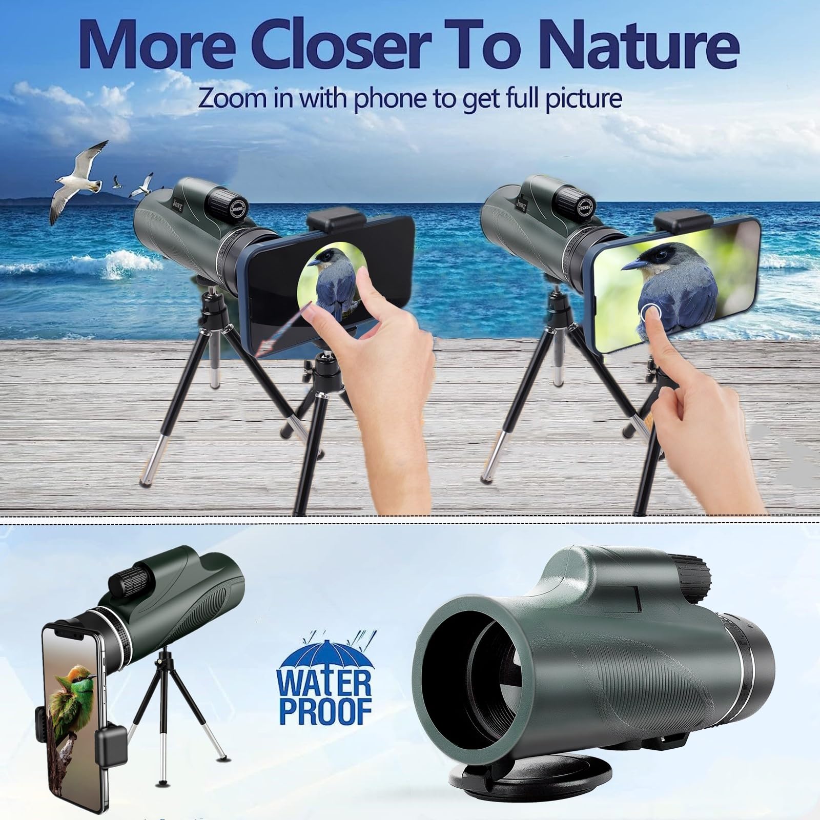 Foto 4 pulgar | Telescopio Monocular JNWG 10x50 HD con Trípode y Adaptador para Smartphone - Venta Internacional