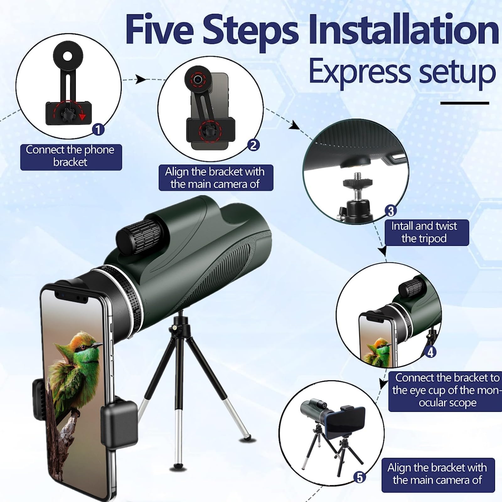 Foto 5 | Telescopio Monocular JNWG 10x50 HD con Trípode y Adaptador para Smartphone - Venta Internacional