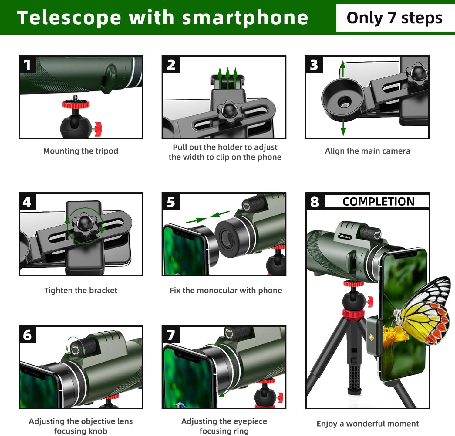 Foto 6 pulgar | Telescopio Monocular Riroma 40x60 Hd Con Adaptador Para Smartphone - Venta Internacional.