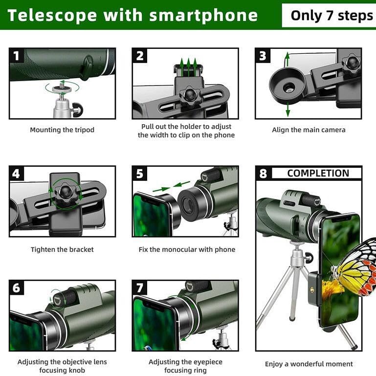 Foto 5 pulgar | Telescopio Monocular 80x100 Para Adultos Con Trípode Y Adaptador - Venta Internacional.