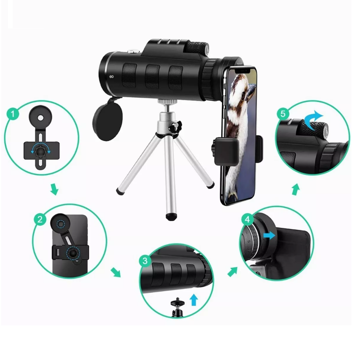 Foto 4 pulgar | Monocular Telescopio Para Celular 40x60 Hd Eo Safe Imports Esi-3412-1 Negro