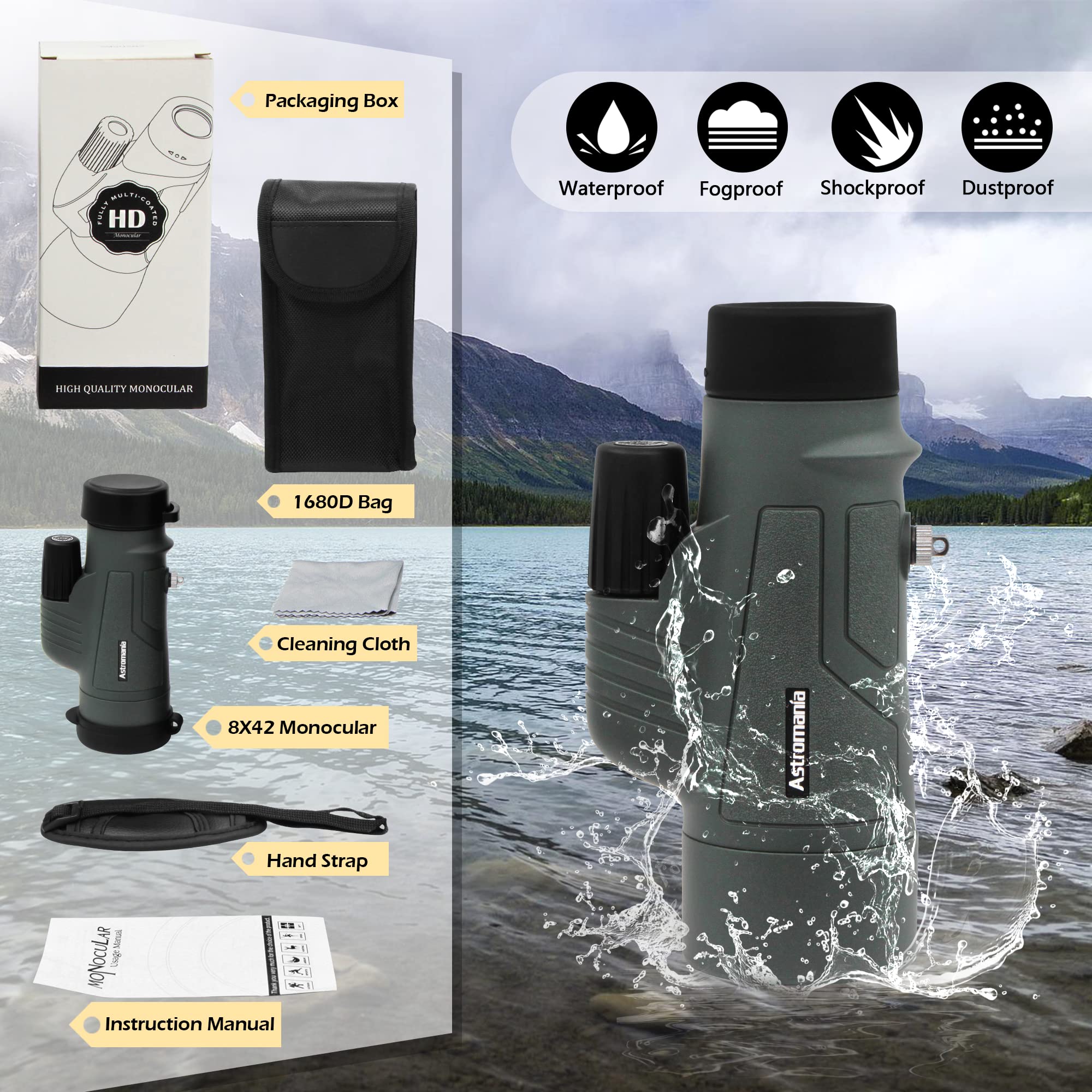 Foto 8 pulgar | Prisma Monocular Astromania 8x42 Bak4 De Alta Potencia A Prueba De Agua - Venta Internacional.
