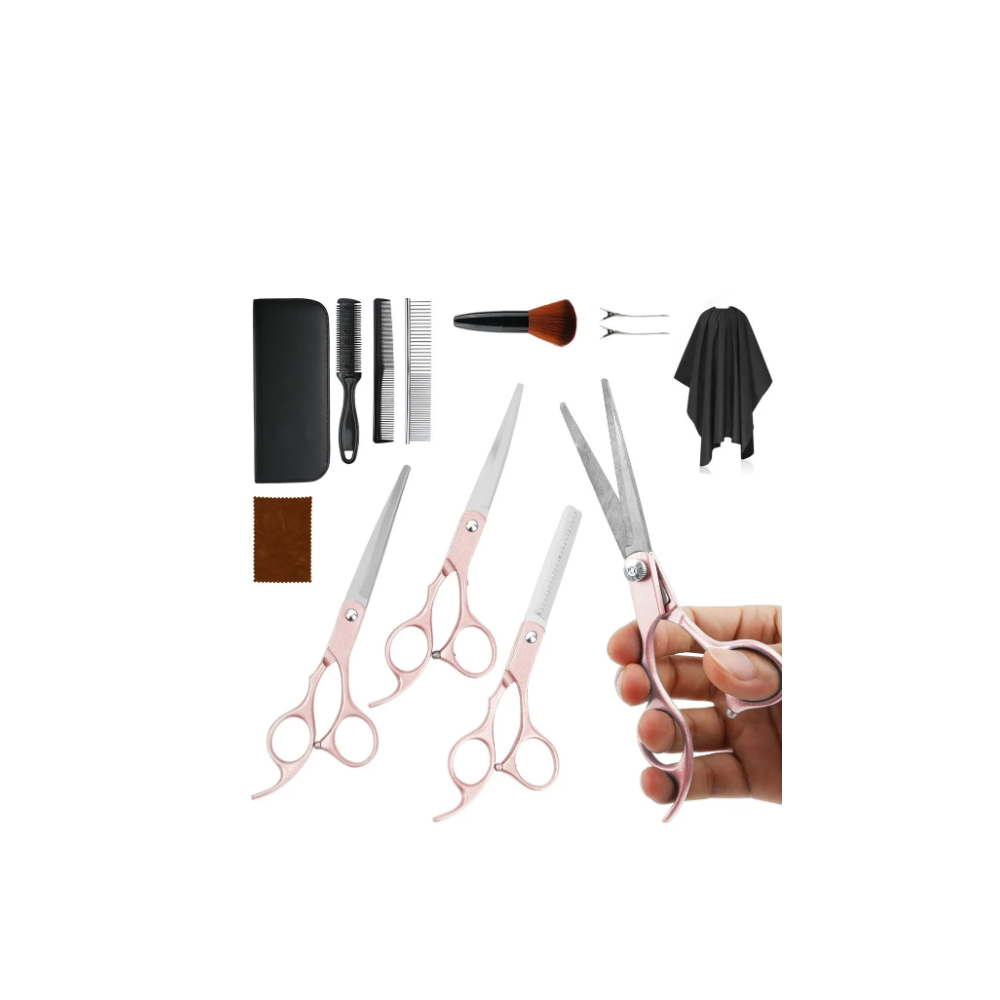 Foto 3 pulgar | Kit 12 Tijeras Profesionales Para Peluquero Corte De Cabello Rosa