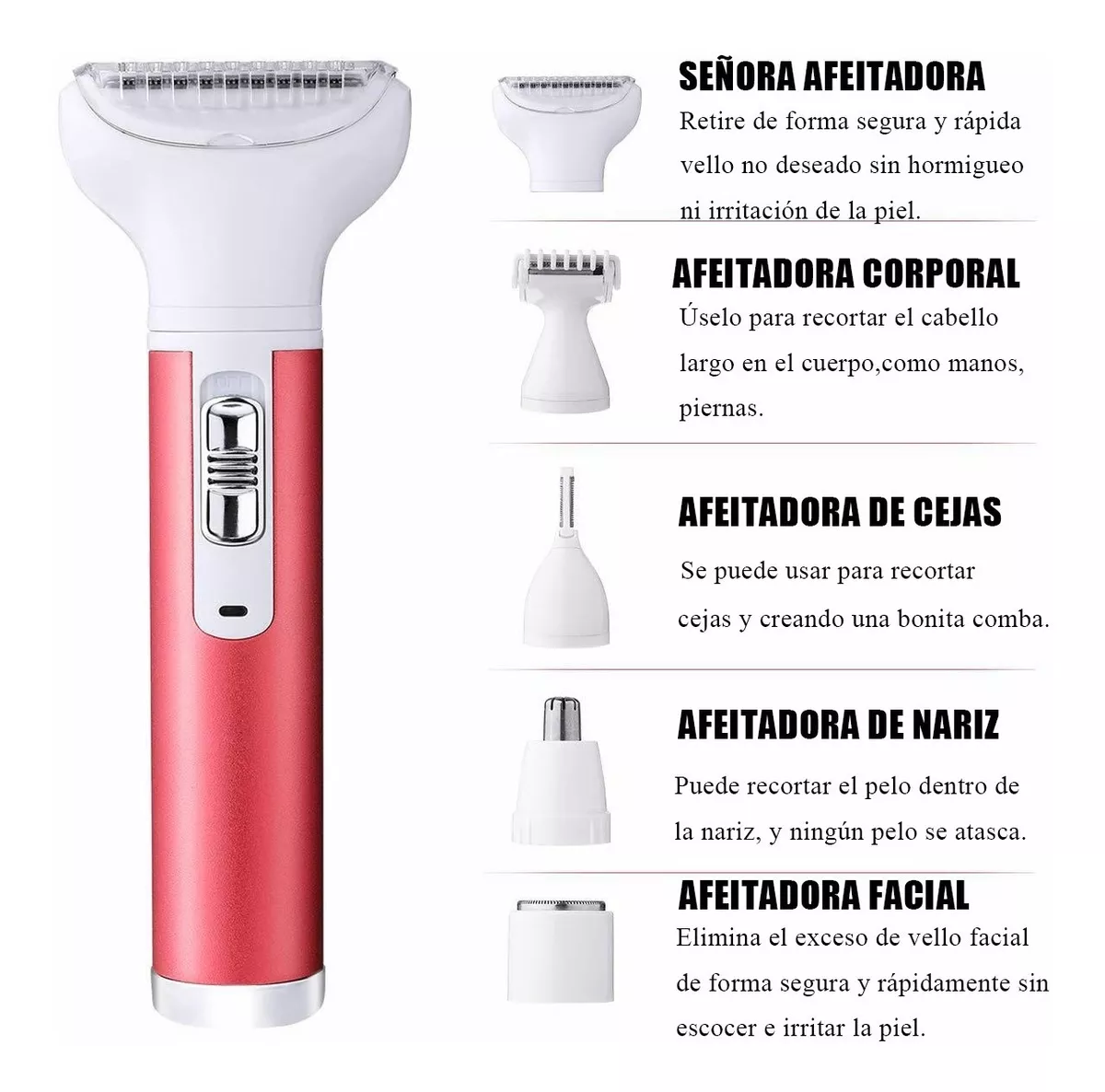 Foto 3 pulgar | Depiladora Facial BELUG color Blanco con Rosa Eléctrica Recargable 5 en 1 para Mujer